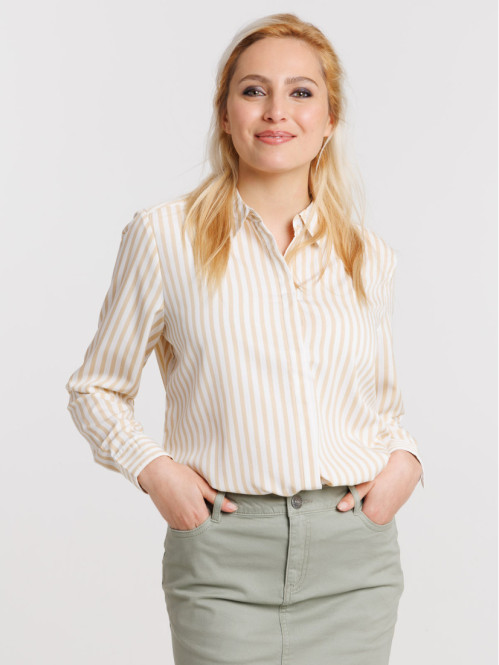 Chemise rayée beige femme