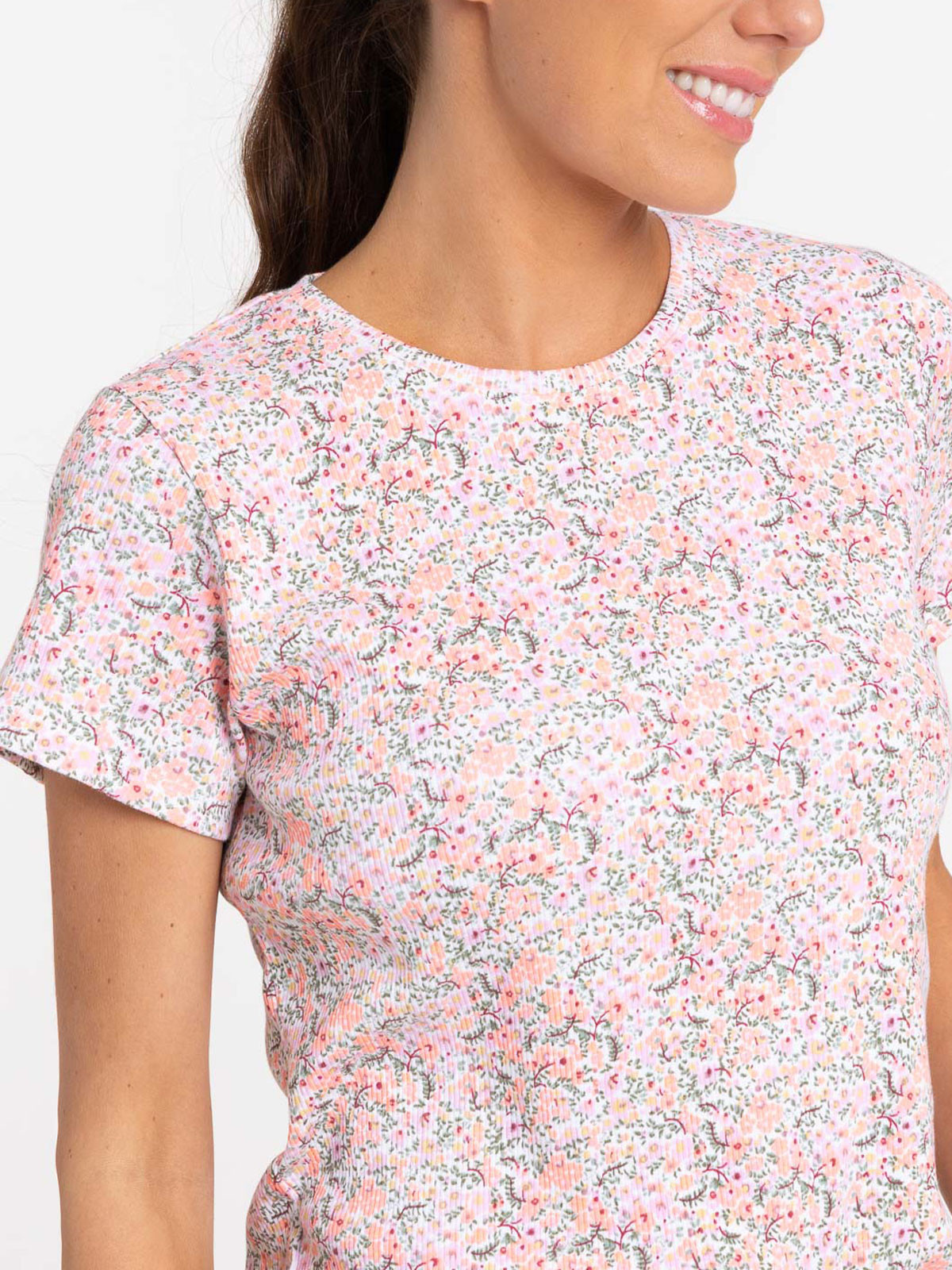 T-shirt fleuri orange clair femme T-shirt fleuri orange clair femme