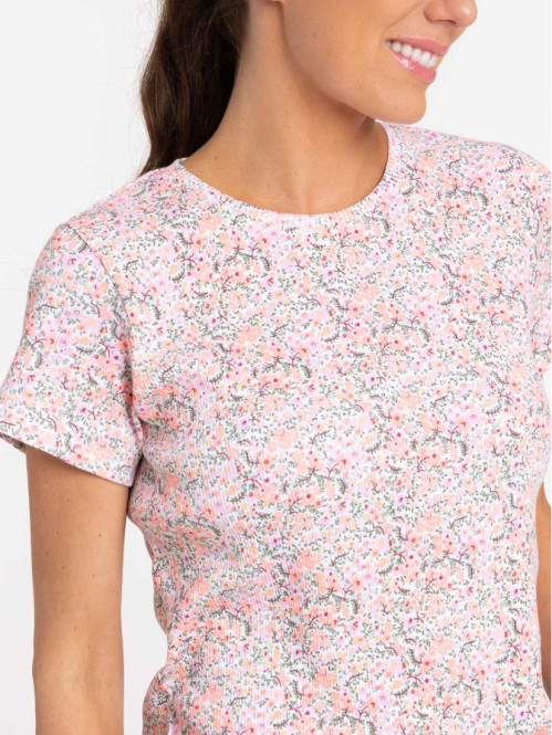 T-shirt fleuri orange clair...