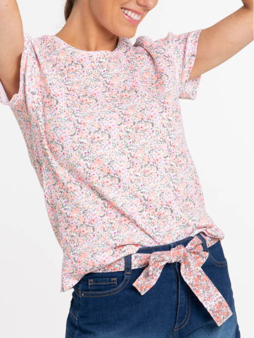 T-shirt fleuri orange clair...