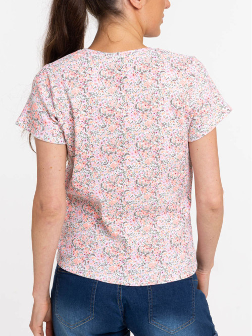 T-shirt fleuri orange clair...