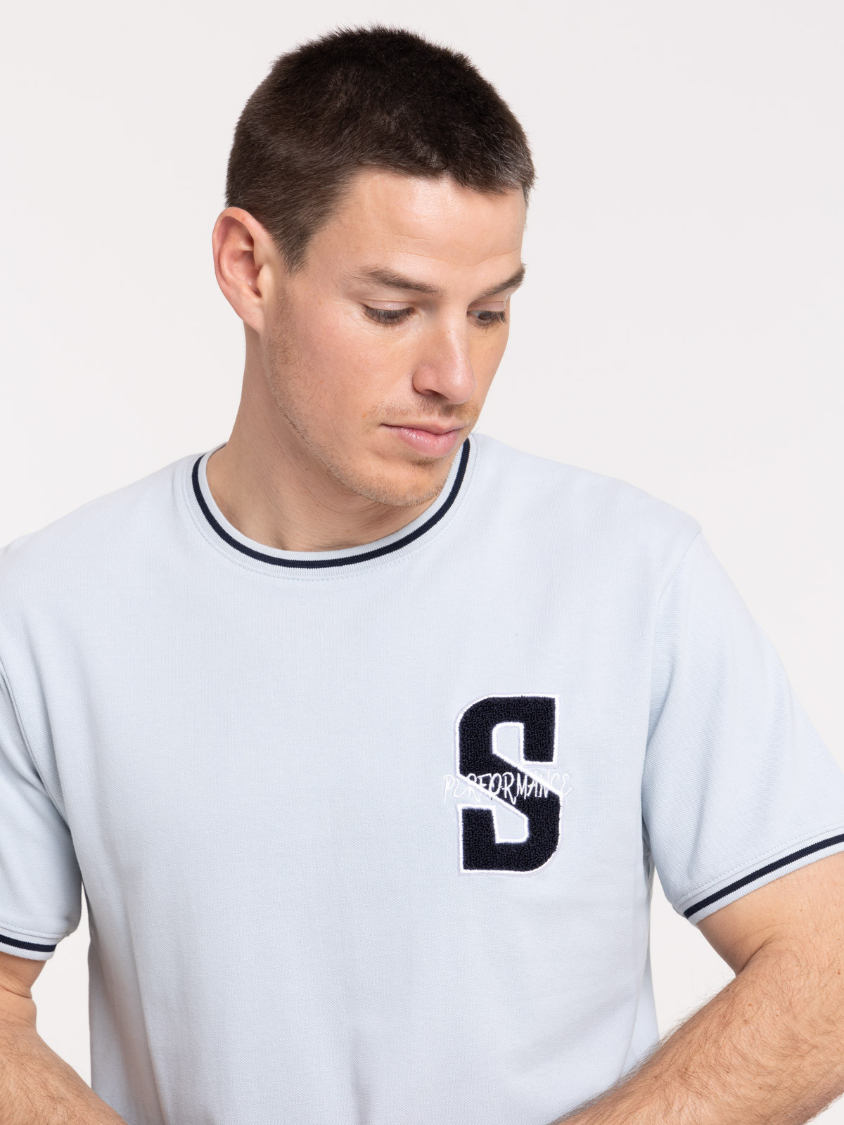 T-shirt denim col rond homme