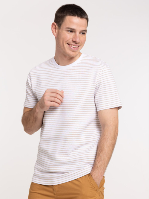 Tee-shirt blanc rayé homme