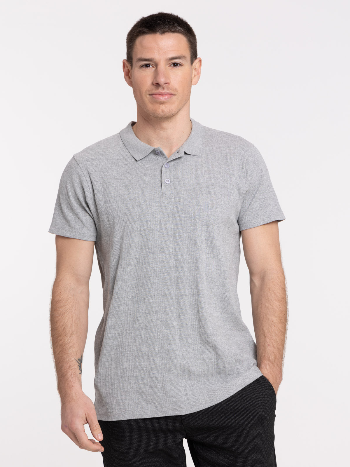 Polo cotelé homme gris chiné