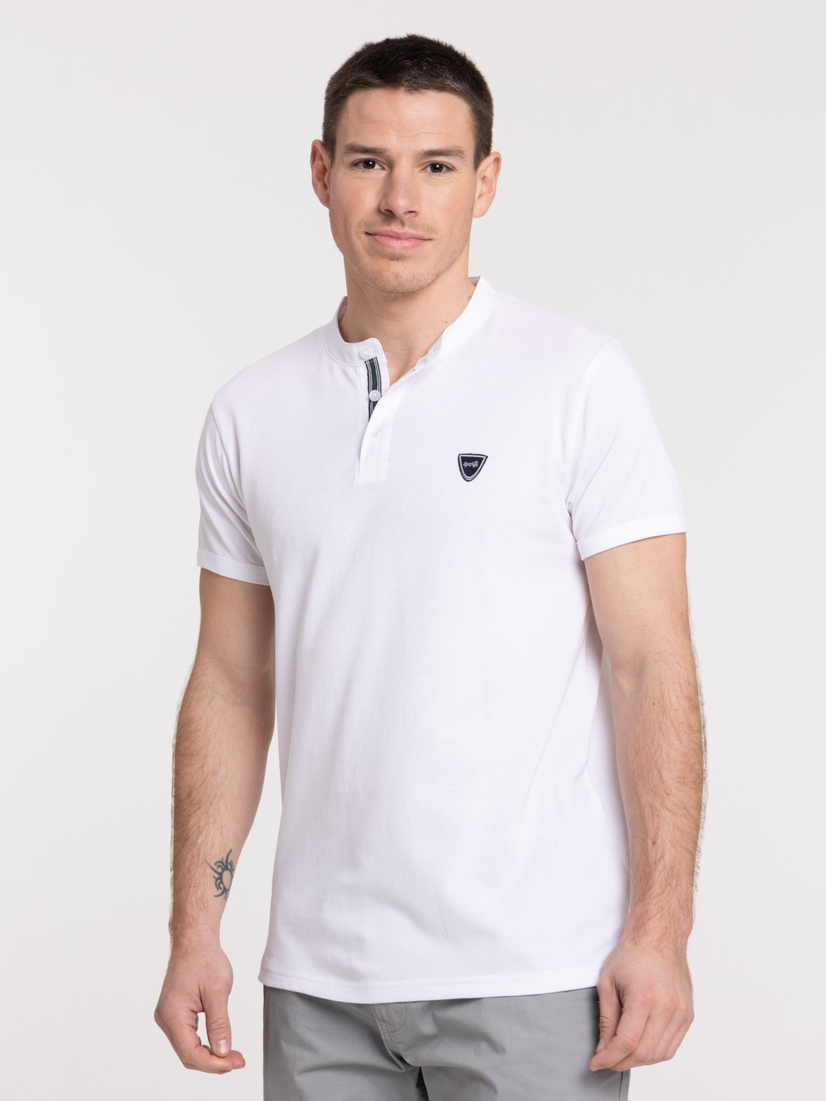 Polo col mao blanc homme