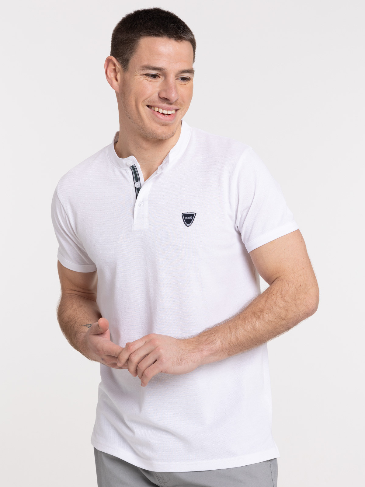 Polo col mao blanc homme