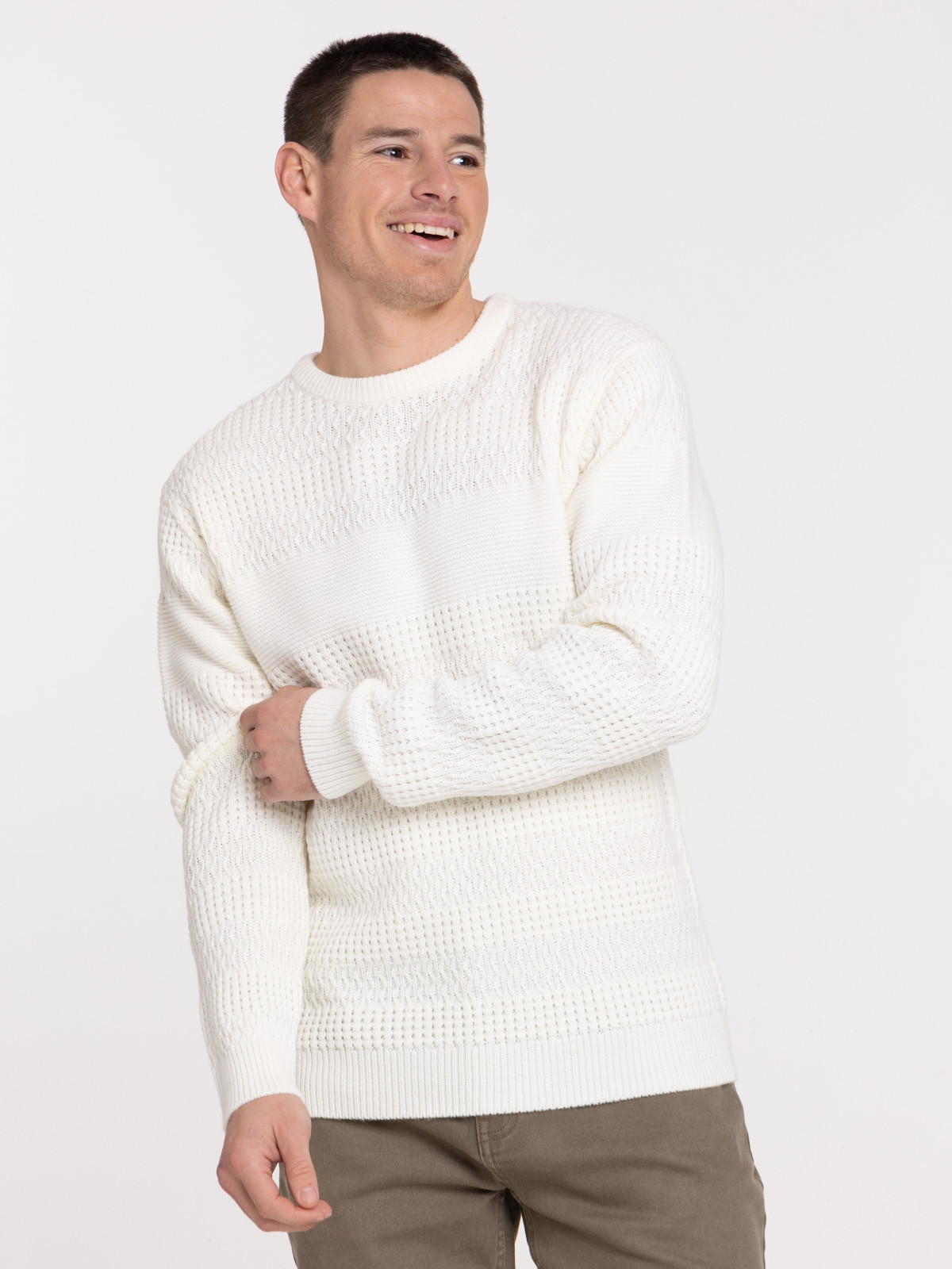 Pull col rond écru homme Pull col rond écru homme