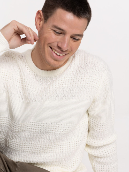 Pull col rond écru homme Pull col rond écru homme