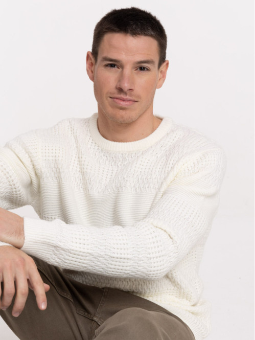 Pull col rond écru homme