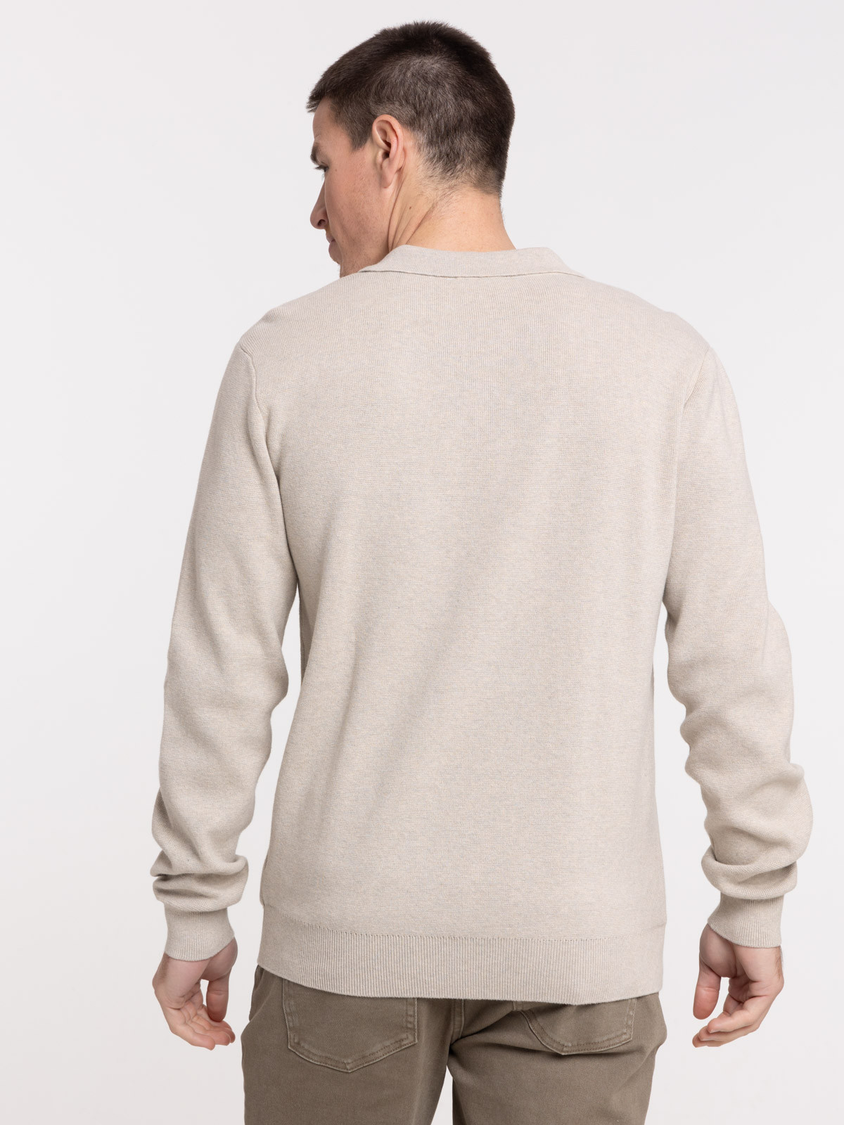 Pull col V beige chiné homme