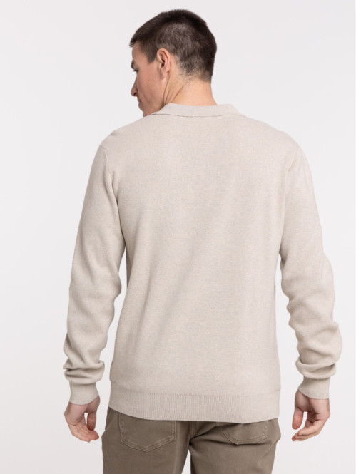 Pull col V beige chiné homme
