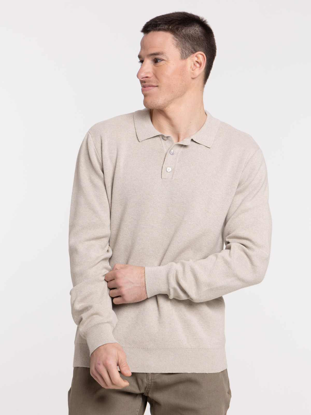 Pull col V beige chiné homme