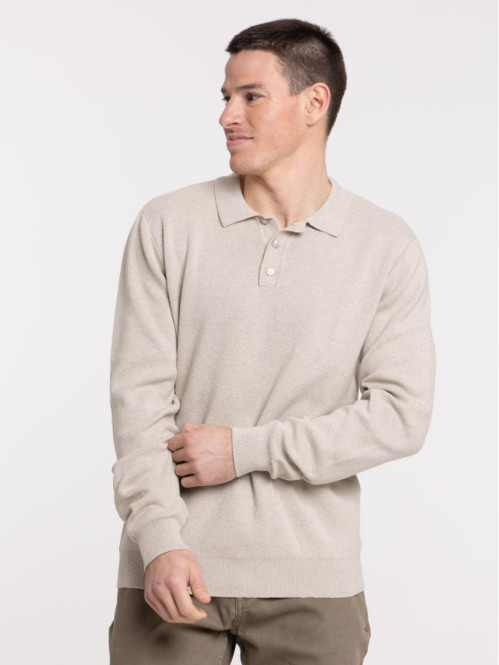 Pull col V beige chiné homme