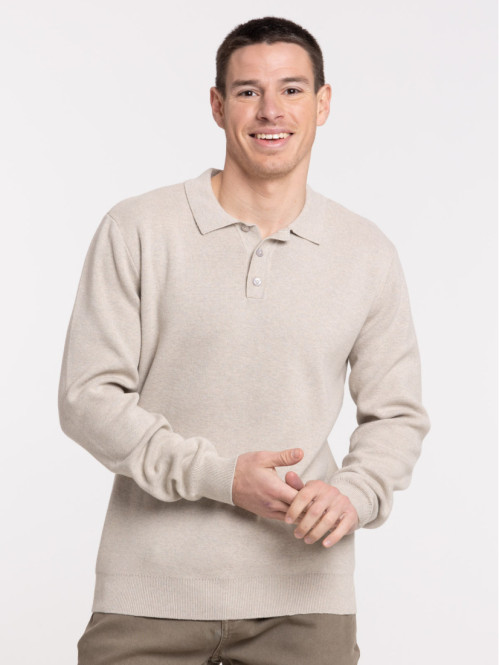 Pull col V beige chiné homme