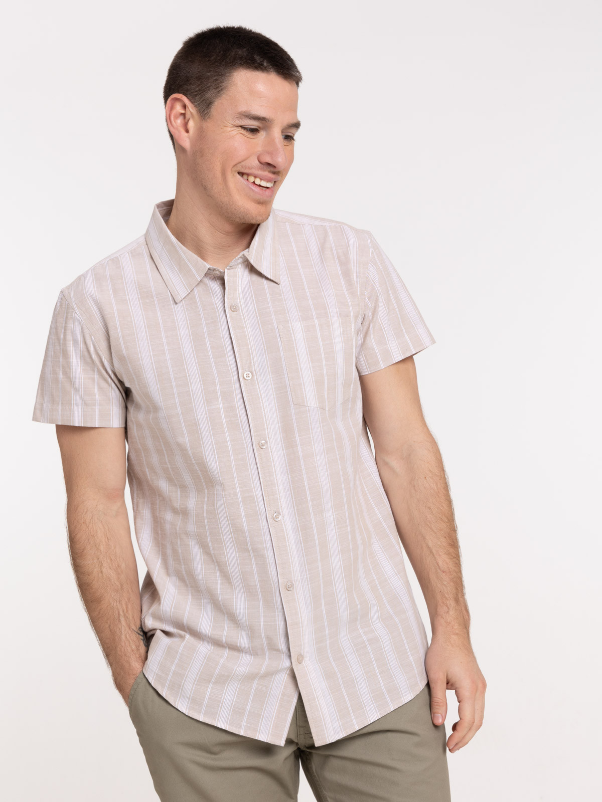 Chemisette sable rayée homme