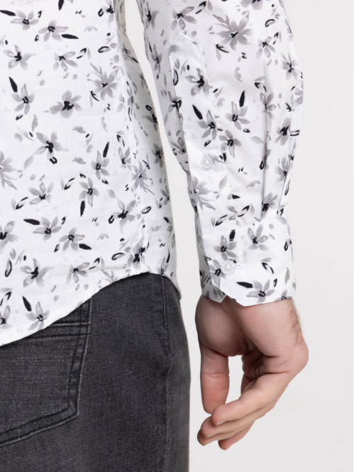 Chemise écru fleurie homme