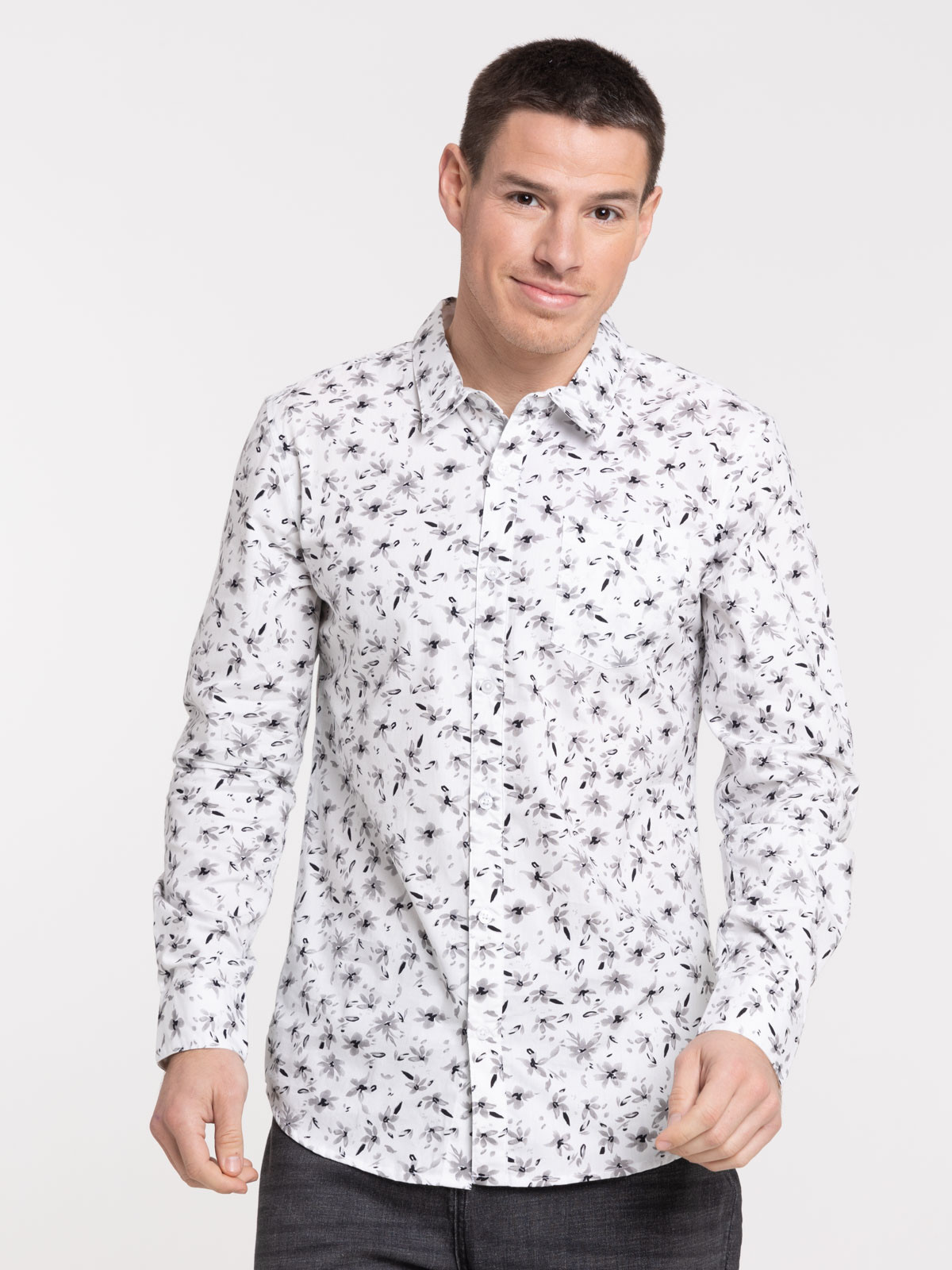 Chemise écru fleurie homme