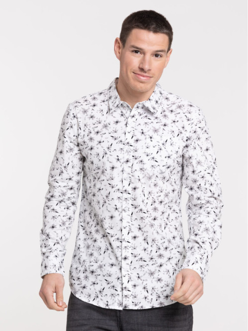 Chemise écru fleurie homme