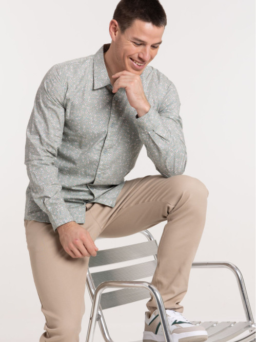 Chemise écru fleurie homme