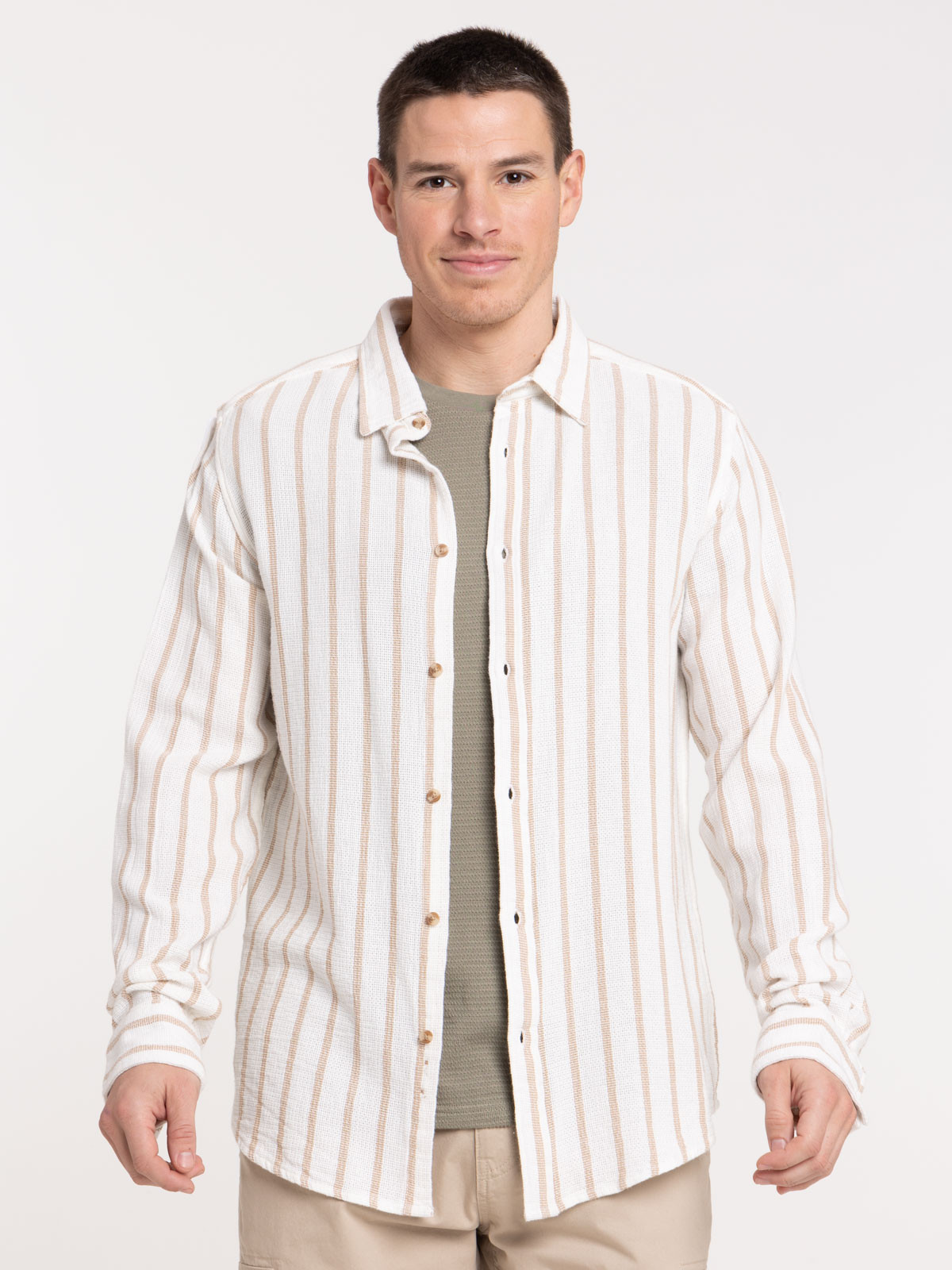 Chemise rayée écru homme