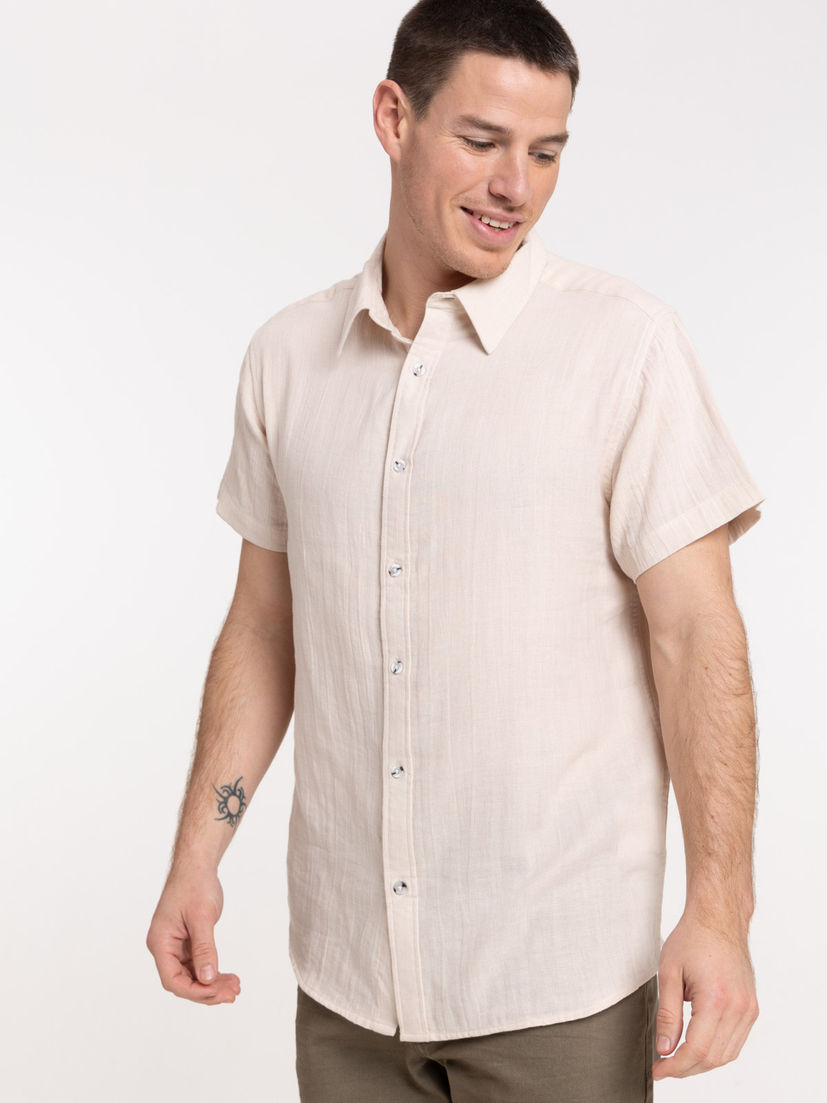 Chemise double gaze de coton homme beige