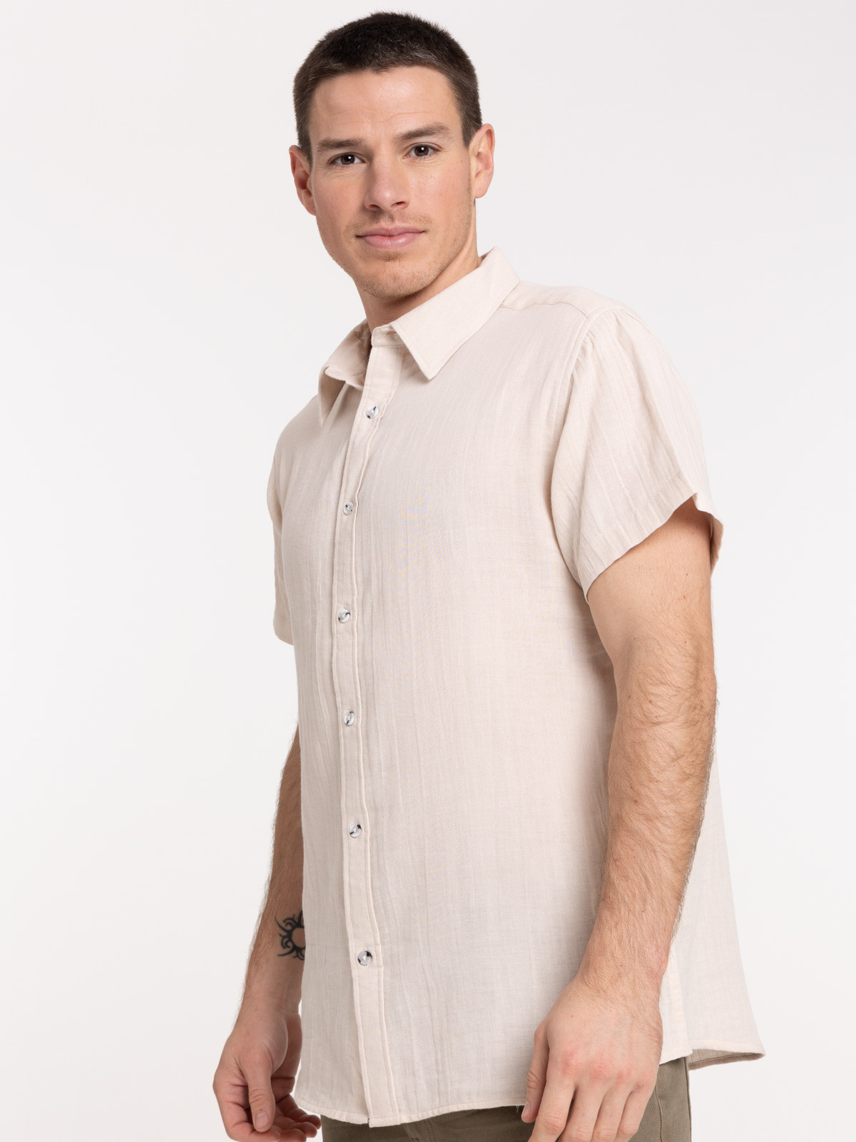 Chemise double gaze de coton homme beige