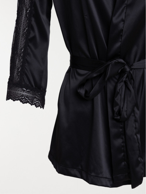 Kimono satin noire femme