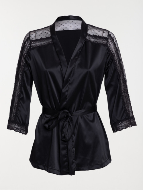 Kimono satin noire femme