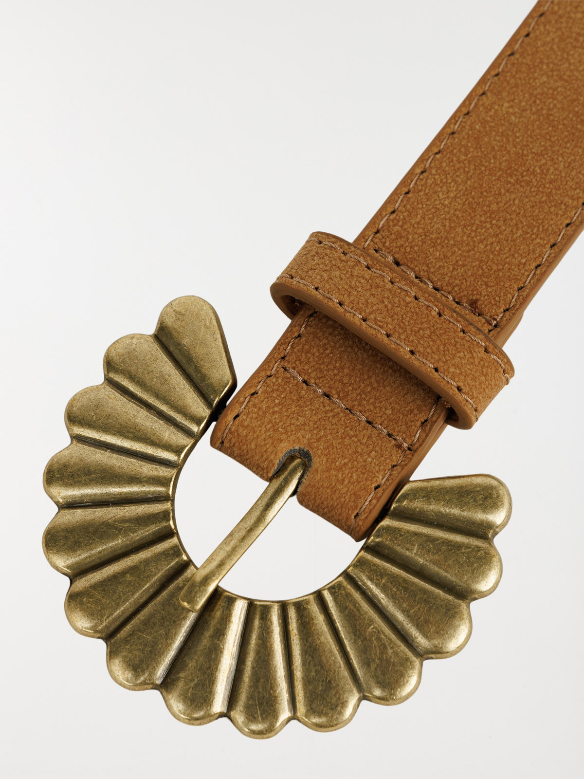 Ceinture camel boucle fleur femme