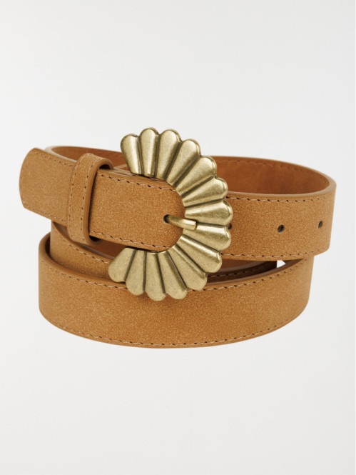 Ceinture camel boucle fleur femme