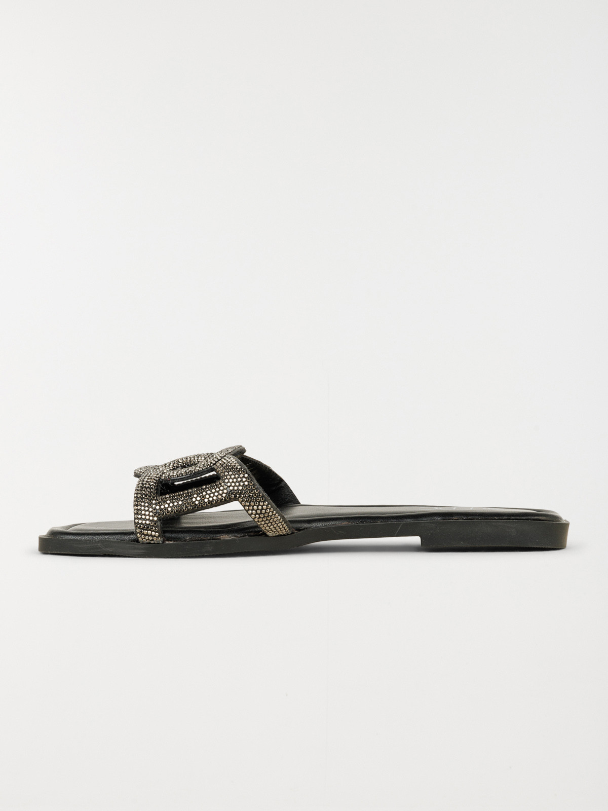 Mules plates strass femme noir (36-41)