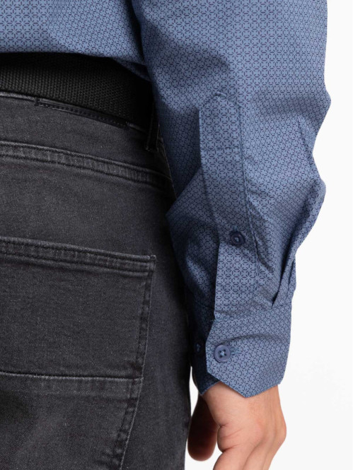 Chemise imprimée indigo 100% coton homme