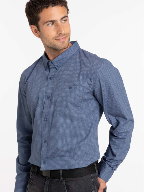 Chemise imprimée indigo 100% coton homme
