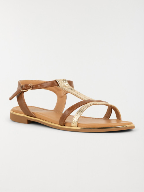 Sandales camel et or femme...