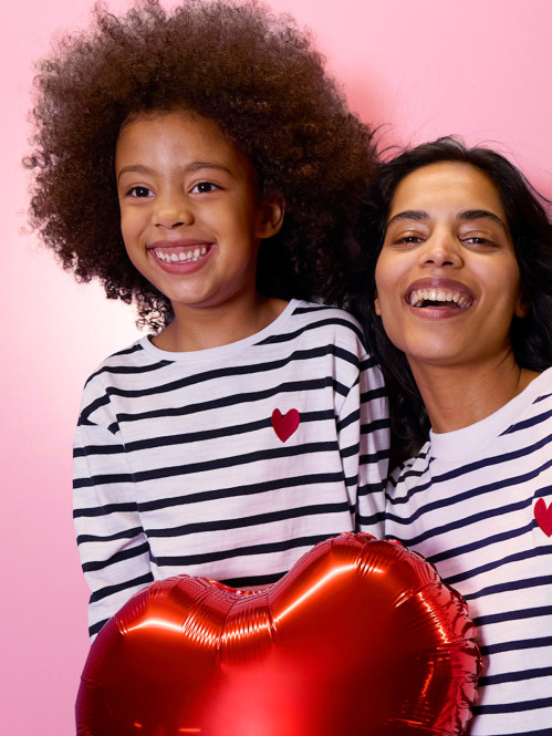 T-shirt rayé coeur brodé fille (3-12A)