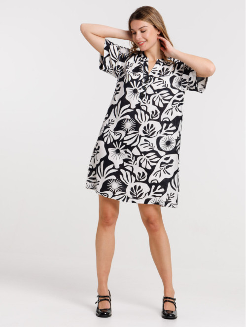 Robe imprimée noire et blanche femme