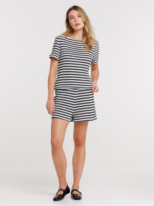 Short maille noir et écru femme