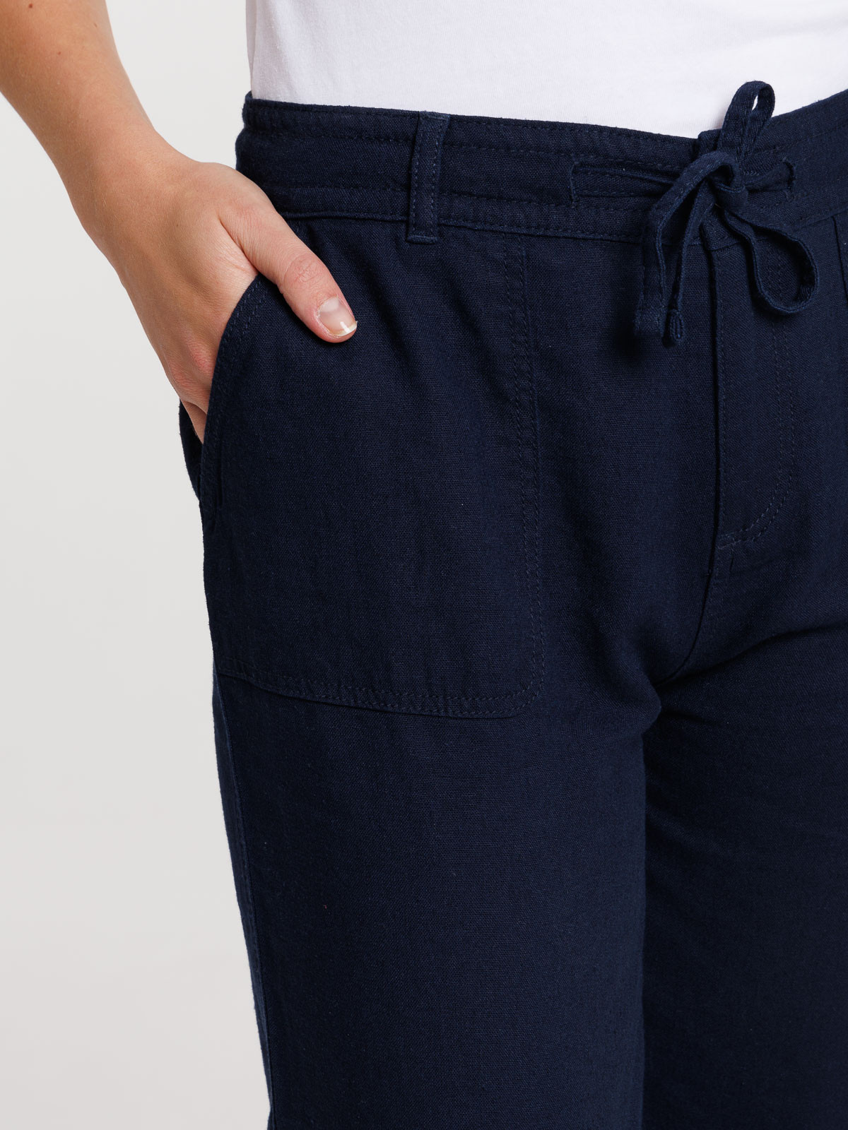 Pantacourt lin marine navy femme Pantacourt lin marine navy femme