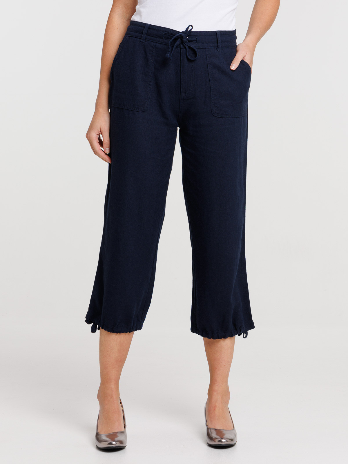 Pantacourt lin marine navy femme