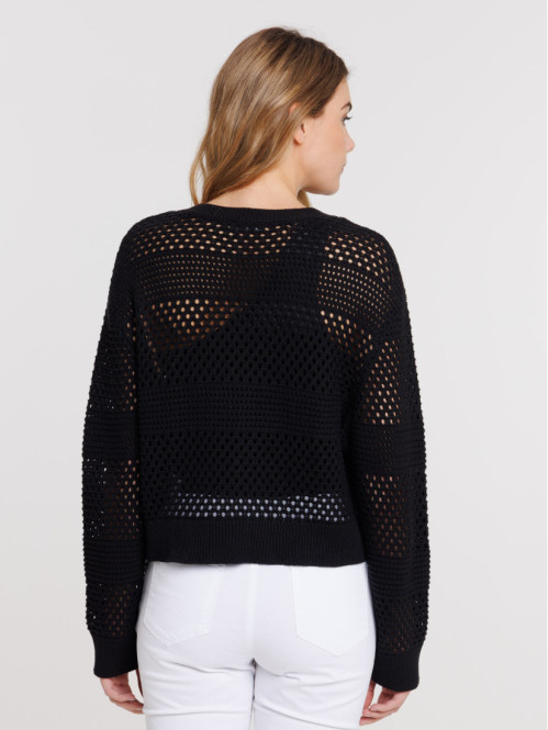 Gilet court ajouré noir femme