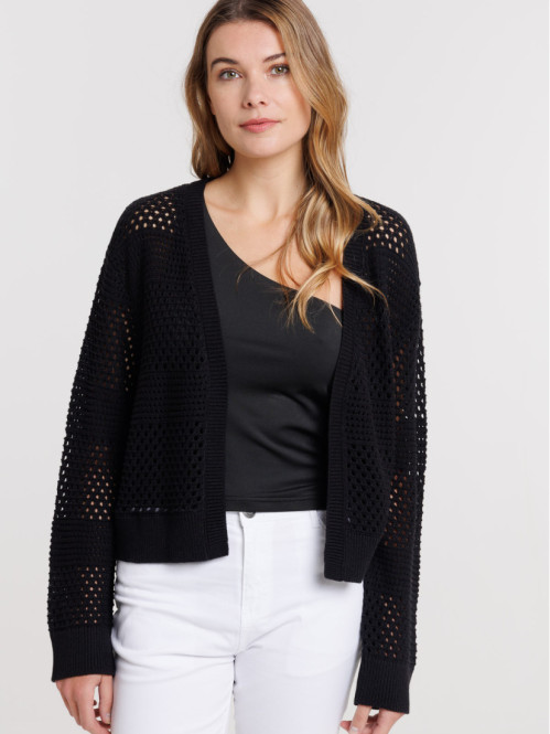 Gilet court ajouré noir femme