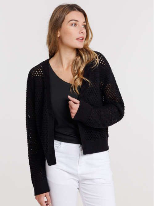 Gilet court ajouré noir femme