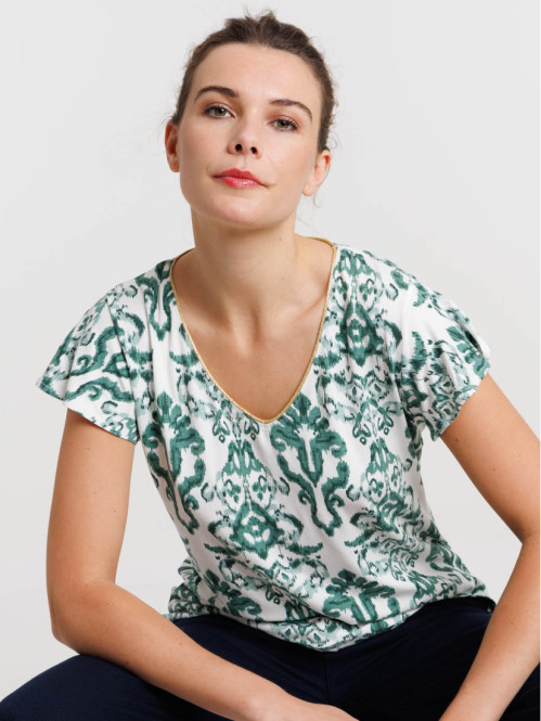 Tee-shirt col V imprimé femme