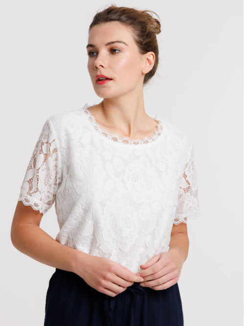 T-shirt dentelle blanc...