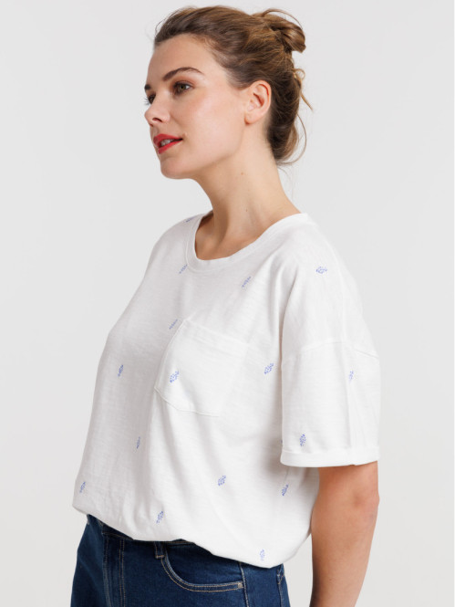 T-shirt motif floral poche femme