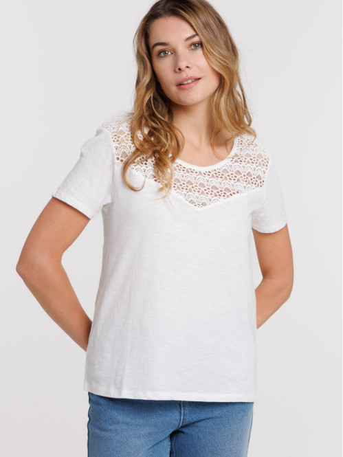 T-shirt dentelle macramé femme