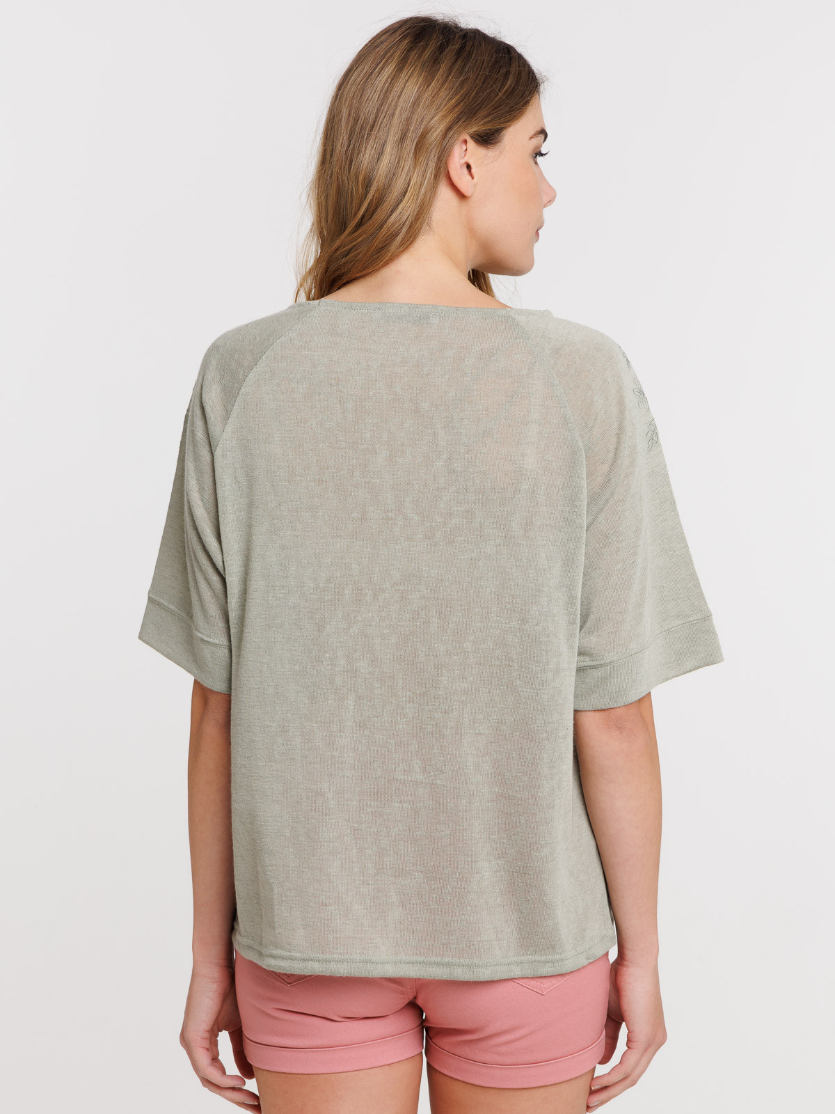 T-shirt broderies épaules femme