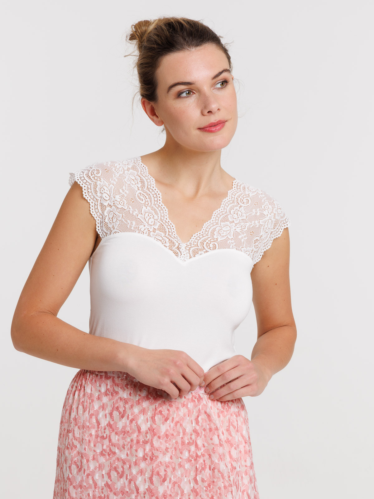 Débardeur avec dentelle blanc femme