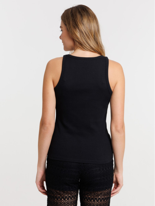 Débardeur noir côtelé femme