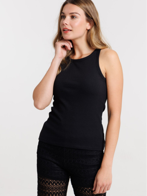 Débardeur noir côtelé femme